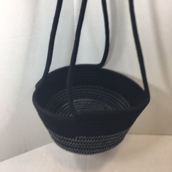 Black Woven 100% Cotton Rope Hanging Plant Veggie Fruit Basket - Picture 2 of 14